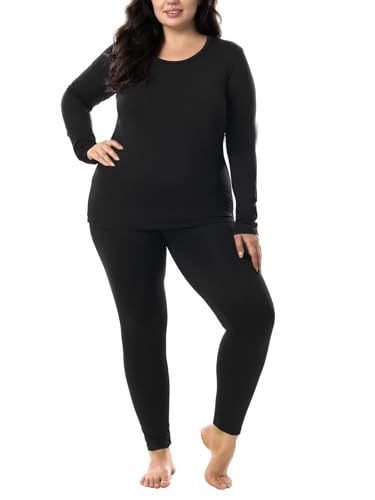 HOdo Plus Size Thermal Underwear Women Long Johns Fleece Lined Base Layer Top and Bottom Sets Black 4X