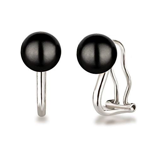 Schöner-SD Ohrclips Perle 8mm 925 Silber Rhodium schwarz Cover