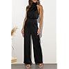 PRETTYGARDEN Women's Satin Jumpsuits 2023 Summer One Piece Outfits Mock Neck Sleeveless Wide Leg Pants Rompers (Black,Large)