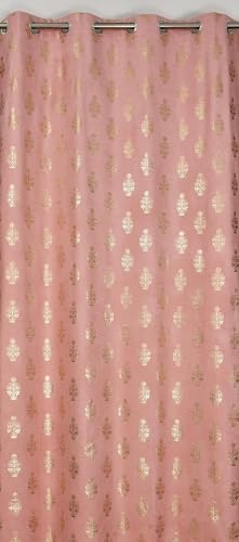 Image of Premium Velvet Long Door Curtains 9 Feet Long, Golden Foil Matka Design Room Darkening Curtains, Thermal Insulated Parda 4 Feet X 9 Feet (48 inch X 108 Inch) - 1 Pcs Pink Colour