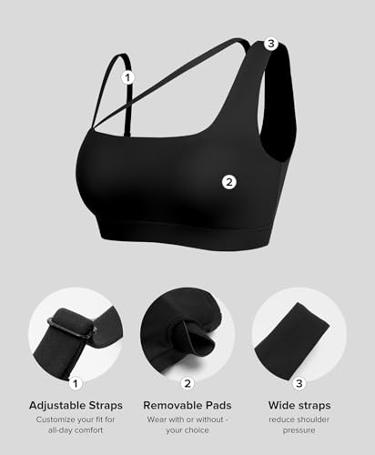 BRXL Sports Bra for Women Adjustable Spaghetti Strap Removable Pads Low Impact Light Support Yoga Pilates Thin Strap Black — view 5