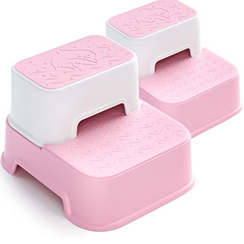 Image of Toddler Step Stool for Bathroom,Kids Step Stool for Potty Training,Toilet Stool, Slip Resistant (Pink, 2 Packs)