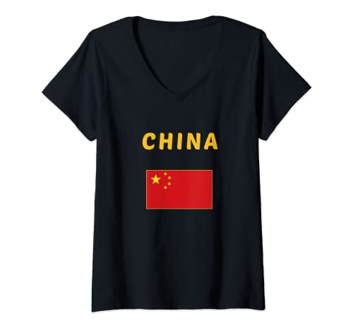 Mujer China camiseta china bandera regalo recuerdo Beijing Camiseta Cuello V