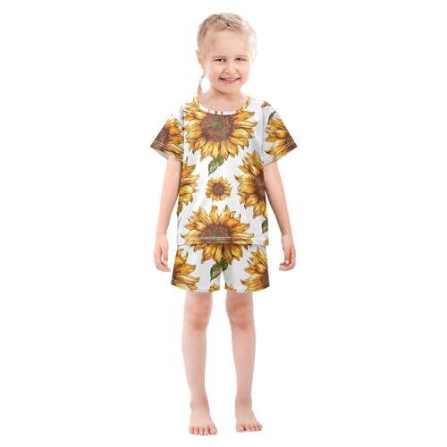 ALAZA Style Sunflower Pajamas Short Sleeve 2 Piece Sleepwear Top and Bottom Pajama Set Unisex3