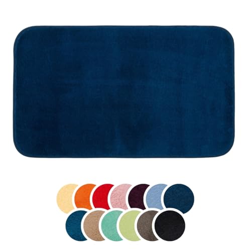 liebling Badteppich, 100% Polyester - Mikrofaser, Serie Santos, 60 x 100 cm,1500 g/m², 30 Grad waschbar, Farbe: dunkelblau