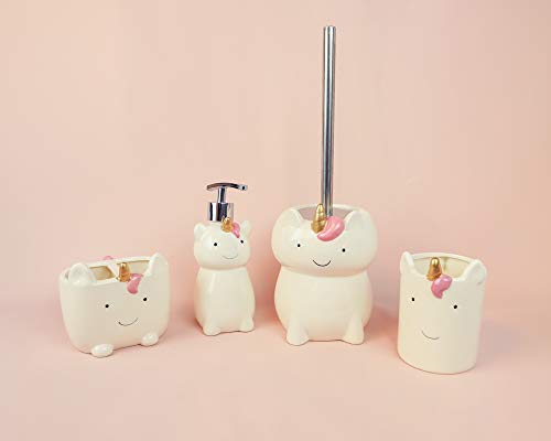 Image of Isaac Jacobs White Ceramic Unicorn Toilet Bowl Brush Holder with Chrome Metal Handle (Unassembled) - Bathroom Accessory & Cleaning Storage (Unicorn)