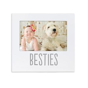 Pearhead Bestie and Baby Keepsake Frame, Wood Photo Frame for Baby and Pet, with Easel Back and Wall Hanger, Perfect Gender Neutral Nursery Decor and Shower Gift, White