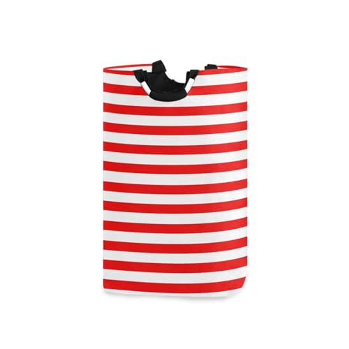Jihqo Laundry Hamper Basket Red White Stripes Collapsible Nursery Storage Bin Waterproof Clothing Baskets for Home Bedroom Bathroom Washing Room