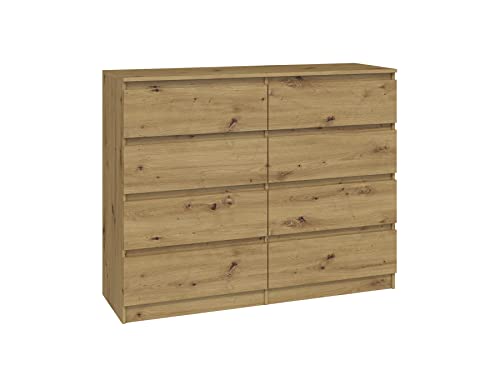 CDF Cómoda 8 Cajones Cajonera Dormitorios Comoda Moderna de Dormitorio Sinfonier Cómoda de Noche Armario de Almacenamiento, Mueble para Ropa - Placa laminada 16 mm Roble Artisan 30x120x75 cm