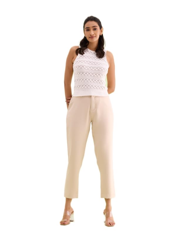Image of GO COLORS Solid Formal Crepe Pants for Women | Mid Rise, Side Pocket
