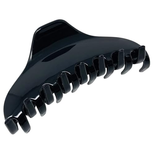 Parcelona French Skinny Boss Glossy Black Medium Covered Spring Jaw Hair Claw Clip Clutcher Clamp for Fine and Long Hair Types
