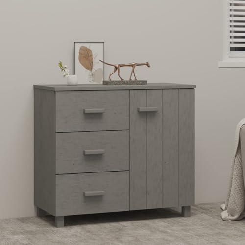 Vopese Aparador HAMAR Madera Maciza de Pino Gris Claro 90x40x80 cm Armario de Almacenaje, Aparador Auxiliar Mueble de Almacenaje de Salón Buffet Moderno