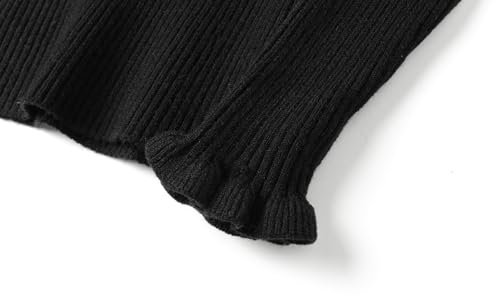 Image of Mud Kingdom Girls Mock Neck Sweater Long Sleeve Knit Top Solid Ruffled Collar Undershirt Slim Fit Lettuce Trim