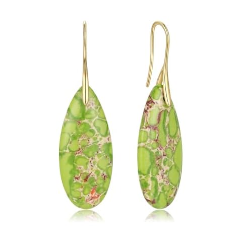 Absbolo Natural Stone Earrings Unique Summer Boho Earrings 14K Gold Plated Hypoallergenic Lightweight Dangle Earrings Statement Earrings for Women Green Cover