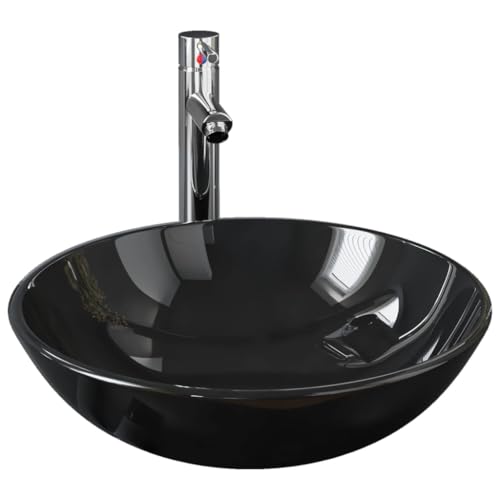 Generico Lavandino Bagno con Rubinetto e Piletta in Vetro Temperato Nero,Articoli di ferramenta,Prodotti Idraulici,Articoli Idraulici,Lavandini,Lavandini Bagno,Nero,8.08 kg,3098453