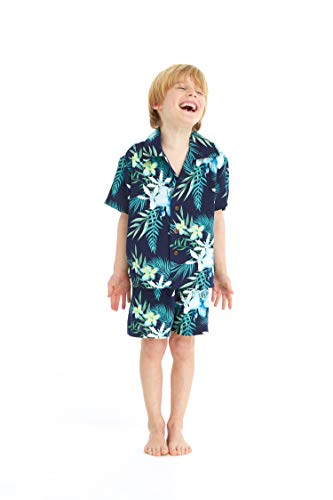 Image of Family Matching Hawaiian Clothes, Orchid Breeze Navy | Lightweight 100% rayon • Family matching outfits • Beach vacations • Luaus • Cruises • Family photos