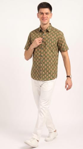 Image of BLOCKS OF INDIA Cotton Hand Block Print Half Sleeves Summer Shirt for Men