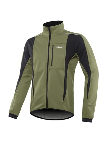 ARSUXEO Winter Warm UP Thermo Softshell Fahrradjacke Winddicht Wasserdicht 15-k, Dunkelgrün, Large