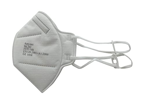 SESCO - 20 mascarillas FFP3 Amyneo, paquete individual en bolsa de polietileno, banda ajustable para la cabeza, espuma en la nariz, máxima protección, certificación CE según EN149:2001+A1:2009, CE1008