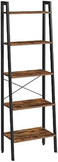 VASAGLE Ladder Shelf, 5-Tier Industrial Bookcase, Storage Unit, with Metal Frame, for Living Room, Kitchen, Rustic Brown LLS45X