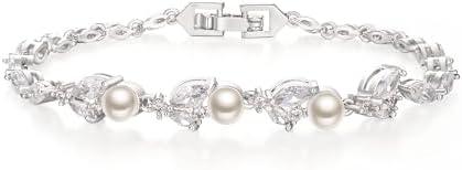 Crysdue Marquise Cubic Zirconia Wedding Bridal & Prom Tennis Bracelets for Brides Bridesmaids,Tennis Bracelets Charm Jewelry Gifts for Women 7.5", Cubic Zirconia, Cubic Zirconia
