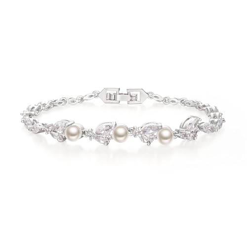 Simulated Pearl CZ Tennis Bracelet