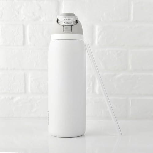 Image of LHOTSE FreeSip Gym Water Bottle with Straw & Spout | Leakproof Stainless Steel Sports Bottle for Workout, Fitness Training & Exercise Hydration (White, 960 ML)