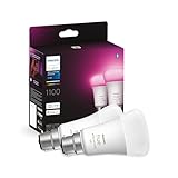 Philips Hue White & Colour Ambiance Smart Bulb Twin Pack LED [B22 Bayonet Cap] - 1100 Lumens (75W Equivalent). Works with Alexa, Google Assistant and Apple Homekit, 2 Count (Pack of 1)