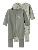 NAME IT Baby - Jungen Nbmnightsuit 2p Zip Ff Green Dino Noos Schlafanzug, Agave Green, 86 EU