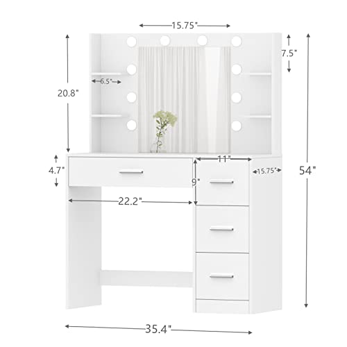Irontar Vanity Desk, Makeup Vanity With 10 Led Lights & 4 Drawers, Brightness Adjustable, Dressing Table Desk With 6 Shelves, Bedroom Vanity Table For Women Girls, White Wdt003W #TOP5