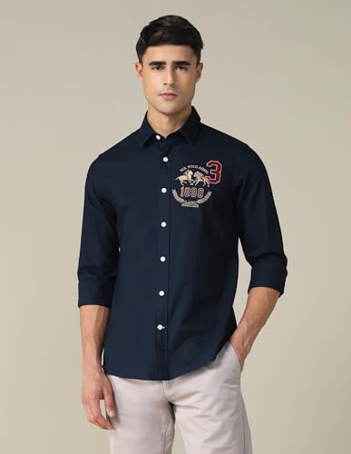 Image of U.S. Polo ASSN. Solid Tailored Fit Shirt for Men - 100% Cotton, Breathable & Comfortable, Full Sleeves Casual Shirt for Men