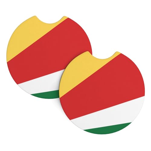 Lot de 2 dessous de verre imprimés drapeau des Seychelles pour intérieur de voiture, imperméables et à séchage rapide, pour voitures et camions