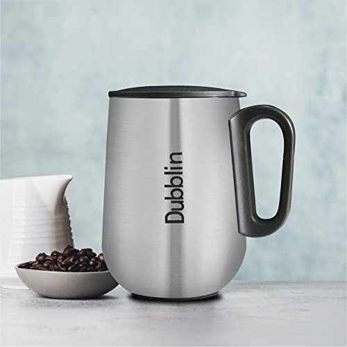 Image of DUBBLIN Rugby Stainless Steel Unbreakable Tea Coffee Mug Double Wall with Handle and Lid, Wide Mouth Mug Keeps Beverages Hot & Cold 270 ML Silver
