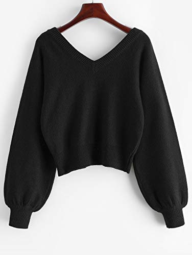 ZAFUL Women's Raglan Long Sleeve Double Side V Neck Short Crop Sweater Casual Loose Fit Knit Top Sweaters3