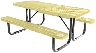 COATEDOUTDOORFURNITURE Heavy-Duty Portable Outdoor Picnic Table, Thermoplastic Coated Expanded Metal Commercial-Grade Patio Dining Furniture Made in America (6ft Rectangular, Textured Sandstone)