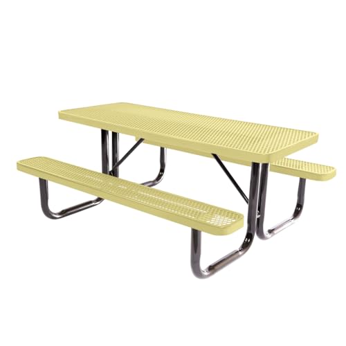COATEDOUTDOORFURNITURE Heavy-Duty Portable Outdoor Picnic Table, Thermoplastic Coated Expanded Metal Commercial-Grade Patio Dining Furniture Made in America (6ft Rectangular, Textured Sandstone)