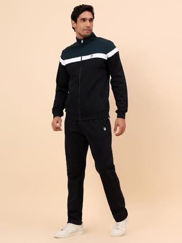 Image of Cantabil Track Suit for Men | Winter Wear Mock Collar with Full Zipper Upper Poly Cotton Fabric Colour Block Pattern