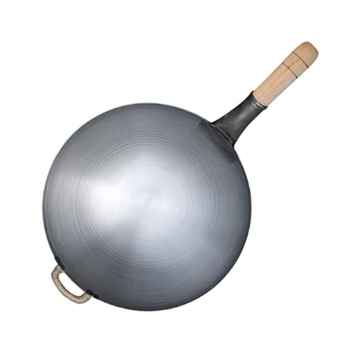 Wok de hierro grueso estilo chino con mango de madera miniatura 1