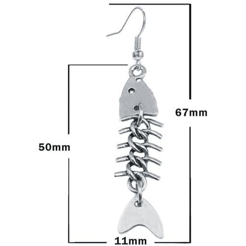 Charm Buddy Fish Bones Drop Dangle Earrings for Women Girls Fish Hook Fishing Jewellery Gifts for Her (1. Silver-Fish) - Image 4