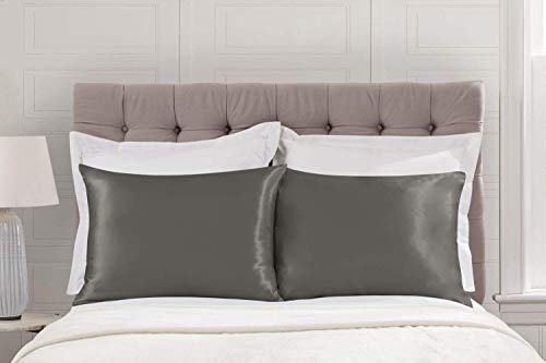 BLISSFORD Satin Pillowcase with Zipper, for Hair and Skin Care, Feels Soft and Cool Like a Silk Pillowcase, Satin Pillow Cases 2 Pack, Slik Pillow Cover, Silver Grey, King Size, Set of 2
