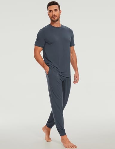 GYS Bamboo Viscose Men's Pajama Sets Short Sleeve Solid Color Soft Lounge Set4