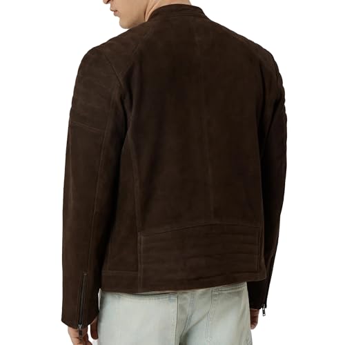 Mens Suede Cafe Racer Jacket - Slim Fit Real Lambskin Suede Leather Motorcycle Jacket Men3