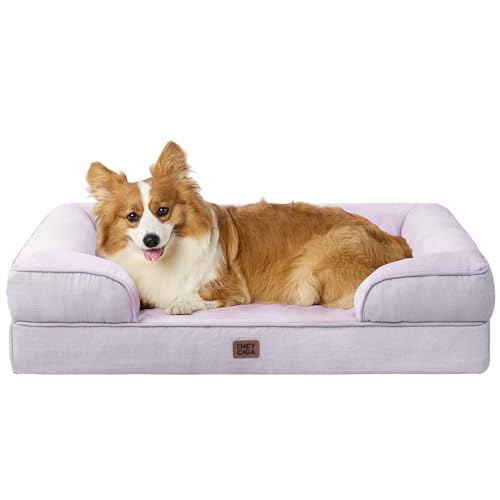 Image of EHEYCIGA Orthopedic Dog Beds for Large Dogs, Waterproof Memory Foam Large Pet Bed with Sides, Non-Slip Bottom and Egg-Crate Foam Dog Couch Bed with Washable Removable Cover, Lilac