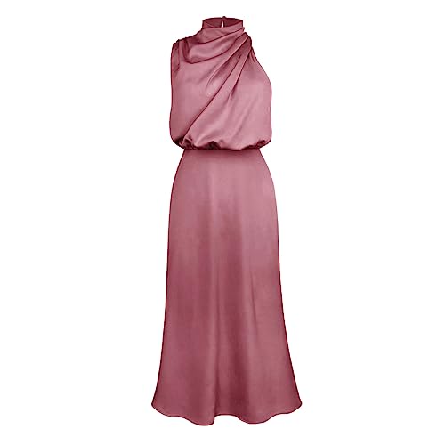 Damen Satin Kleid ?rmellos Lang Abendkleider Krawatte Taille Elegant f?r Hochzeit Cocktailkleid Partykleid Maxikleid Sommerkleid Satinkleid...