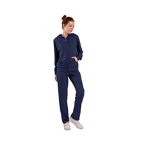 LeeHanTon Women Sweatsuits Sets Sports 2 Pieces Zipper Hooded Sweatshirt and Pants Plain