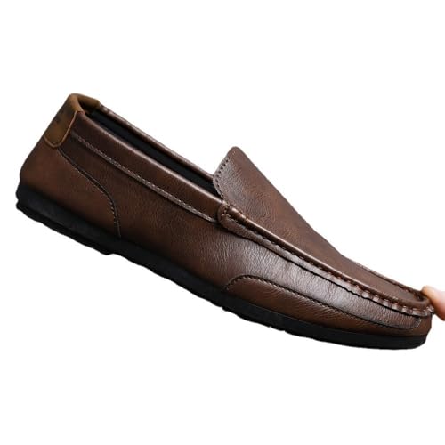 Mens Loafers Shoe Round Toe Vegan Leather Loafer Shoes Flat Heel Slip Resistant Anti-Slip Party Slip-ons