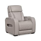 Signature Design by Ashley Boyington Contemporary Leather Match Power Recliner with Adjustable Headrest, Cup Holders, USB Port and Air Massage System, Light Gray