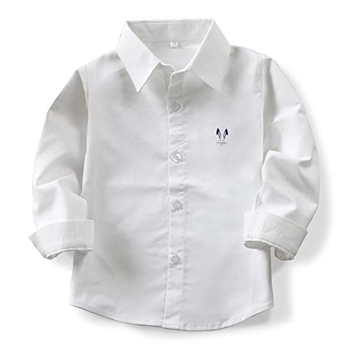 Image of OCHENTA Boys' Long Sleeve Button Down Cute Rabbit Casual Dress Easter Shirt | Oxford Cotton, Embroidered Bunny, Shirts for Boys School & Easter, Church, Wedding, Family Photos, Holiday Outfit