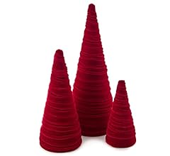 Red Velvet Trees Set of 3 – Winter Wedding Centerpiece & Holiday Mantel Decor