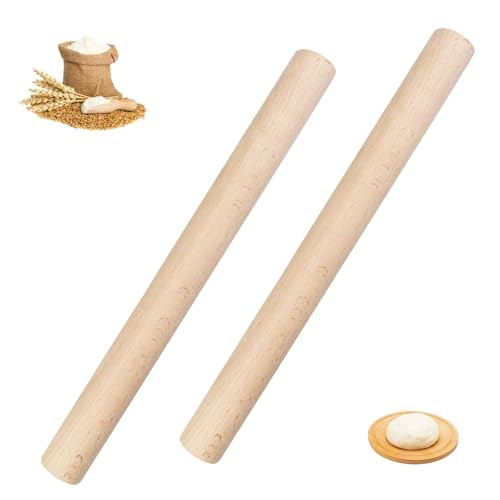 Absyrony 2 Stück Buchenholz Nudelholz, Teigroller Holz, Backzubehör Rolling Pin, Teigrolle, Nudelhölzer, Zum Teigrollen Für Teig, Gebäck, Brot, Pizza, Kekse Und Pfannkuchen, (29 x 2.5 cm)